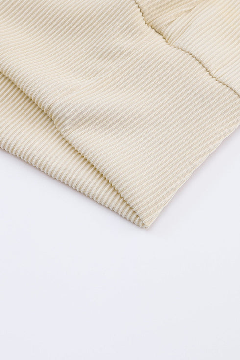 Textured Ribbed V Neck Lace Trim Long Sleeve Top