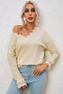 Textured Ribbed V Neck Lace Trim Long Sleeve Top