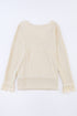 Textured Ribbed V Neck Lace Trim Long Sleeve Top