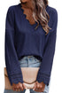 Textured Ribbed V Neck Lace Trim Long Sleeve Top
