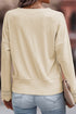 Textured Ribbed V Neck Lace Trim Long Sleeve Top