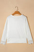 Textured Ribbed V Neck Lace Trim Long Sleeve Top