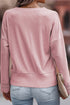 Textured Ribbed V Neck Lace Trim Long Sleeve Top