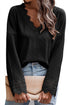 Textured Ribbed V Neck Lace Trim Long Sleeve Top
