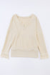 Textured Ribbed V Neck Lace Trim Long Sleeve Top