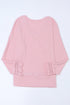 Textured Ribbed V Neck Lace Trim Long Sleeve Top