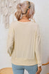 Textured Ribbed V Neck Lace Trim Long Sleeve Top