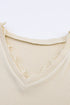 Textured Ribbed V Neck Lace Trim Long Sleeve Top