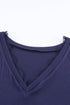 Textured Ribbed V Neck Lace Trim Long Sleeve Top