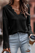 Textured Ribbed V Neck Lace Trim Long Sleeve Top