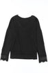 Textured Ribbed V Neck Lace Trim Long Sleeve Top