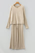Textured Ribbed V Neck Long Sleeve Two Piece Lounge Set