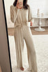 Textured Ribbed V Neck Long Sleeve Two Piece Lounge Set