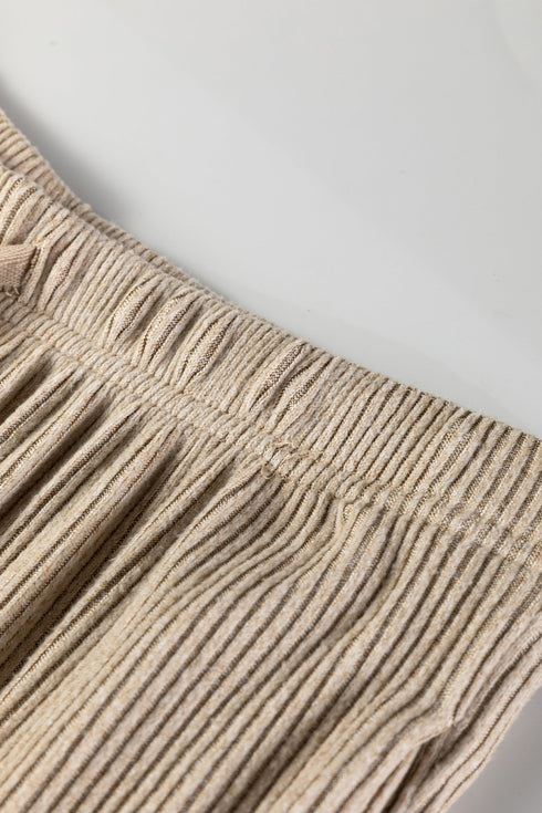 Textured Ribbed V Neck Long Sleeve Two Piece Lounge Set