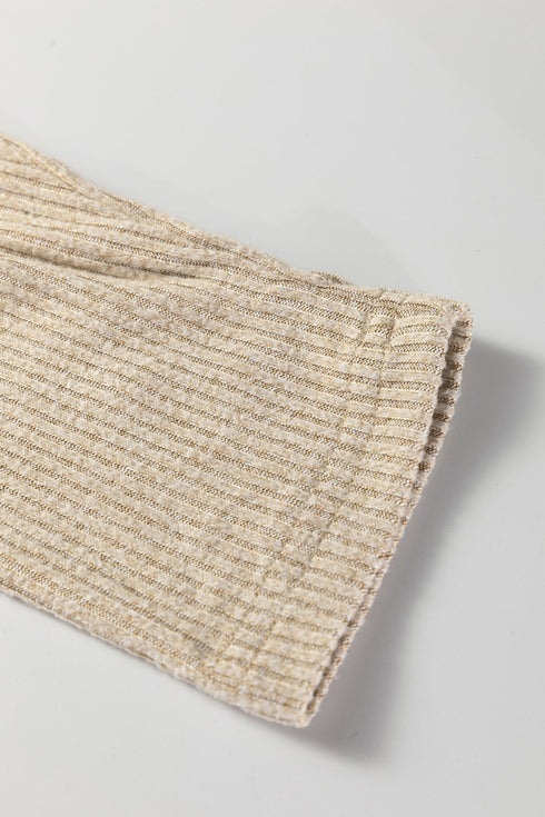 Textured Ribbed V Neck Long Sleeve Two Piece Lounge Set