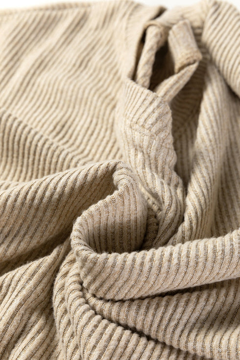 Textured Ribbed V Neck Long Sleeve Two Piece Lounge Set