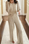 Textured Ribbed V Neck Long Sleeve Two Piece Lounge Set