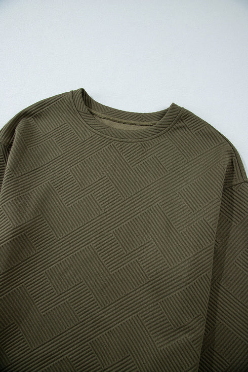 Textured Round Neck Drop Shoulder Pullover Sweatshirt