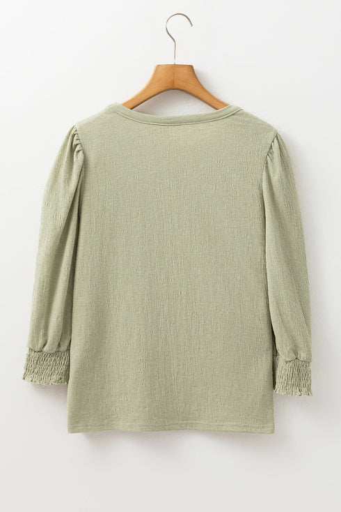 Textured Round Neck Half Sleeve Casual Blouse