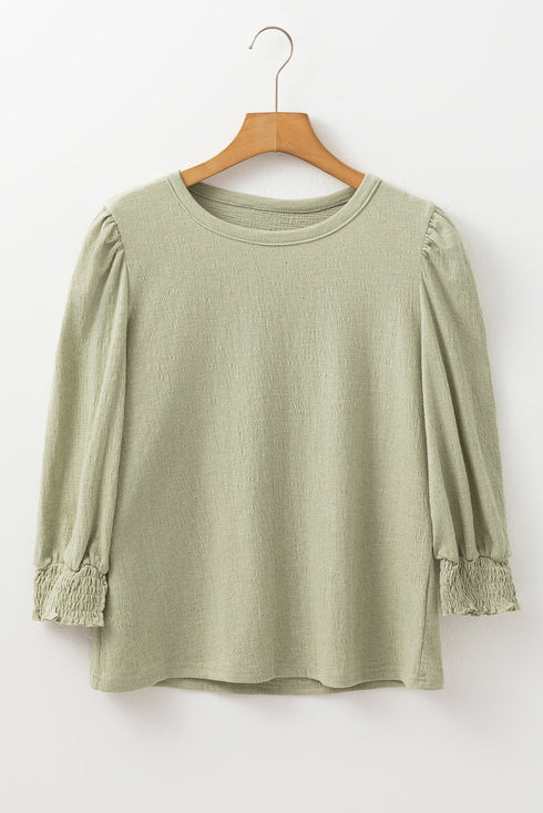 Textured Round Neck Half Sleeve Casual Blouse
