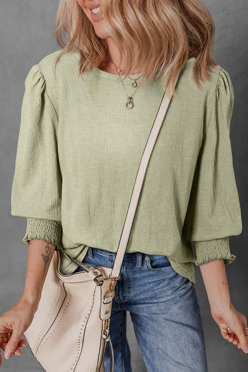 Textured Round Neck Half Sleeve Casual Blouse