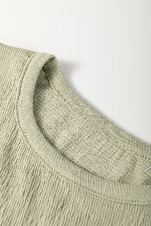 Textured Round Neck Half Sleeve Casual Blouse