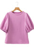 Textured Round Neck Short Puff Sleeve Woven Blouse