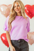 Textured Round Neck Short Puff Sleeve Woven Blouse