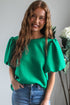 Textured Round Neck Short Puff Sleeve Woven Blouse