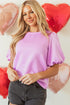 Textured Round Neck Short Puff Sleeve Woven Blouse