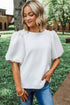 Textured Round Neck Short Puff Sleeve Woven Blouse