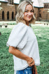 Textured Round Neck Short Puff Sleeve Woven Blouse