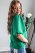 Textured Round Neck Short Puff Sleeve Woven Blouse