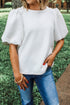 Textured Round Neck Short Puff Sleeve Woven Blouse