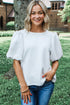 Textured Round Neck Short Puff Sleeve Woven Blouse