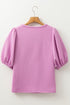 Textured Round Neck Short Puff Sleeve Woven Blouse