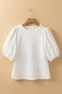 Textured Round Neck Short Puff Sleeve Woven Blouse