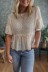 Textured Ruffle Detail Short Sleeve Sheer Blouse