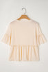 Textured Ruffle Detail Short Sleeve Sheer Blouse
