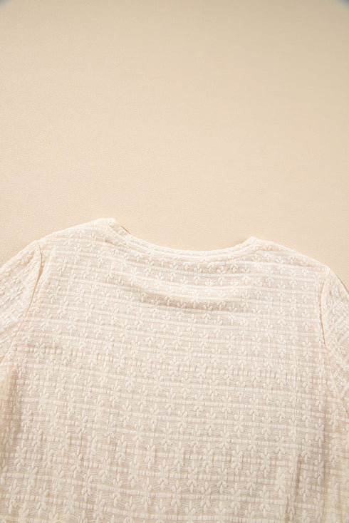 Textured Ruffle Detail Short Sleeve Sheer Blouse