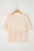Textured Ruffle Detail Short Sleeve Sheer Blouse