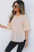 Textured Ruffle Detail Short Sleeve Sheer Blouse