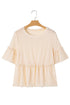 Textured Ruffle Detail Short Sleeve Sheer Blouse