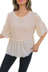 Textured Ruffle Detail Short Sleeve Sheer Blouse