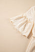 Textured Ruffle Detail Short Sleeve Sheer Blouse