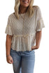 Textured Ruffle Detail Short Sleeve Sheer Blouse