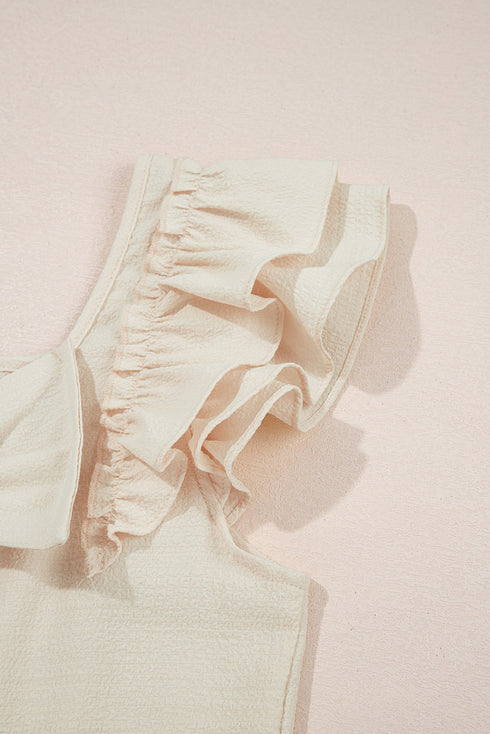 Textured Ruffle Sleeve Bow Back Detail Top