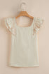 Textured Ruffle Sleeve Bow Back Detail Top