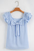 Textured Ruffle Sleeve Bow Back Detail Top