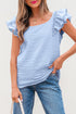 Textured Ruffle Sleeve Bow Back Detail Top